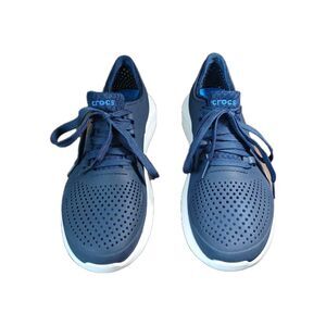 Men's Size 8 Crocs LiteRide Navy Blue Sneakers White Soles Comfort Walking Work.